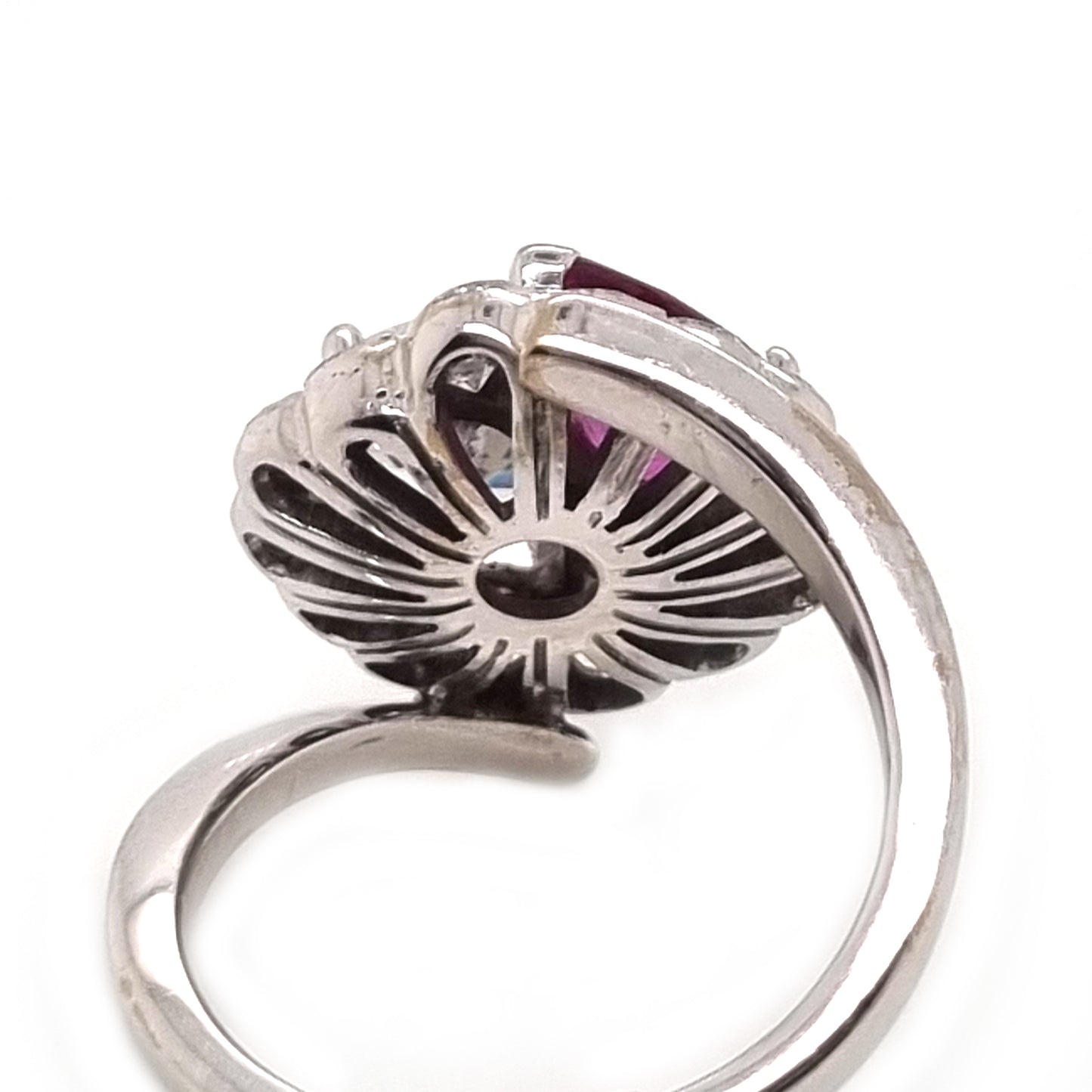 Antique Pear Shape Old Cut Ruby and Diamond Two Stone Toi et Moi Cluster Ring
