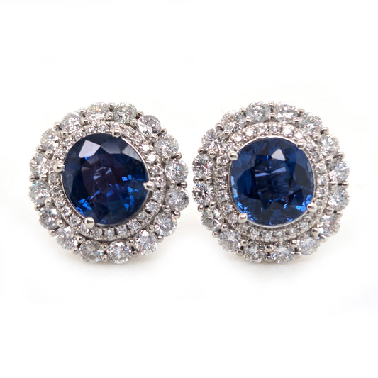 Vintage 3.78ct Sapphire and Diamond Double Cluster Stud Earrings