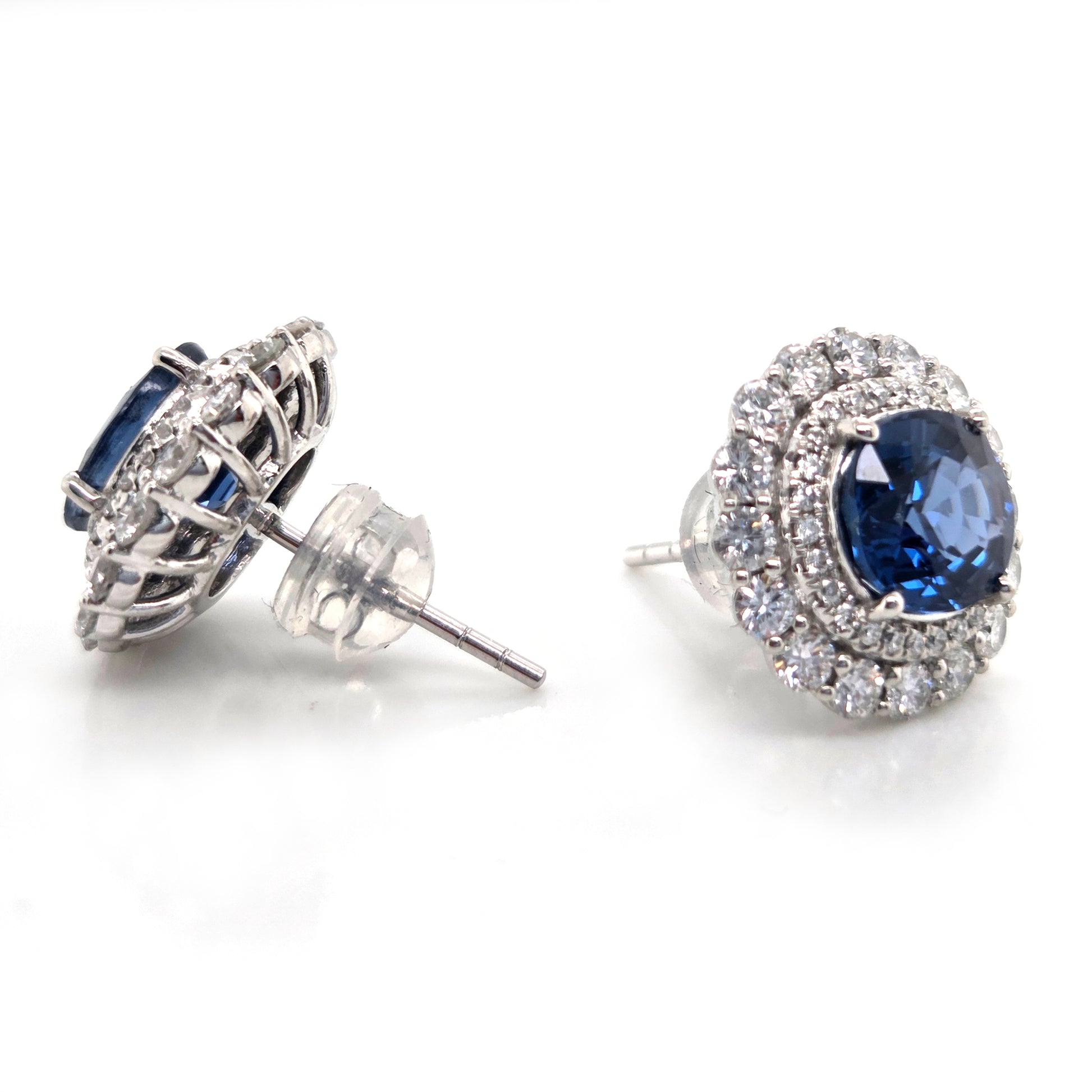 Vintage 3.78ct Sapphire and Diamond Double Cluster Stud Earrings