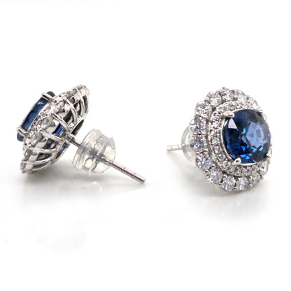 Vintage 3.78ct Sapphire and Diamond Double Cluster Stud Earrings