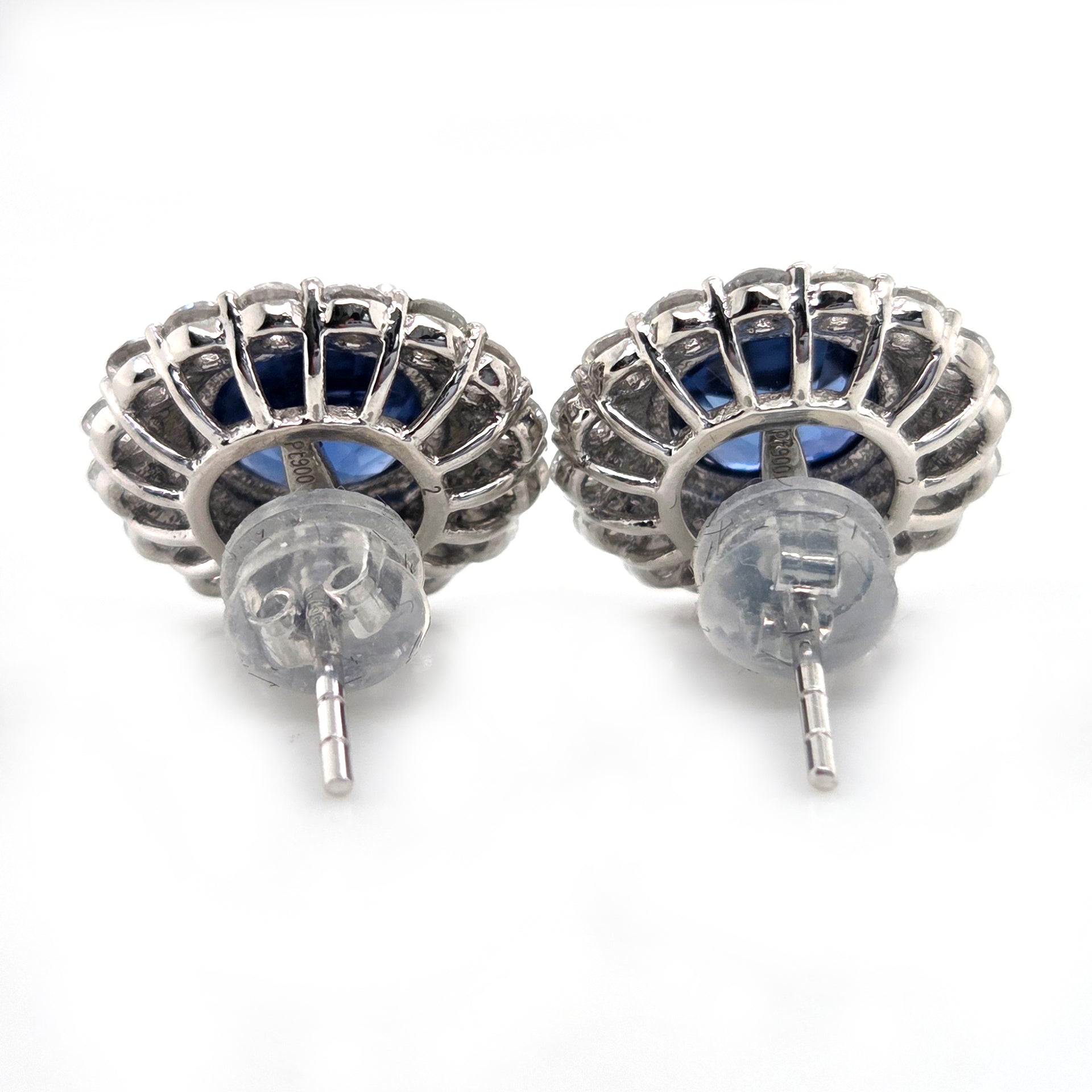 Vintage 3.78ct Sapphire and Diamond Double Cluster Stud Earrings