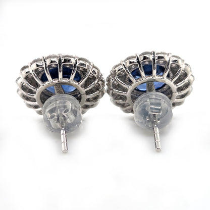 Vintage 3.78ct Sapphire and Diamond Double Cluster Stud Earrings