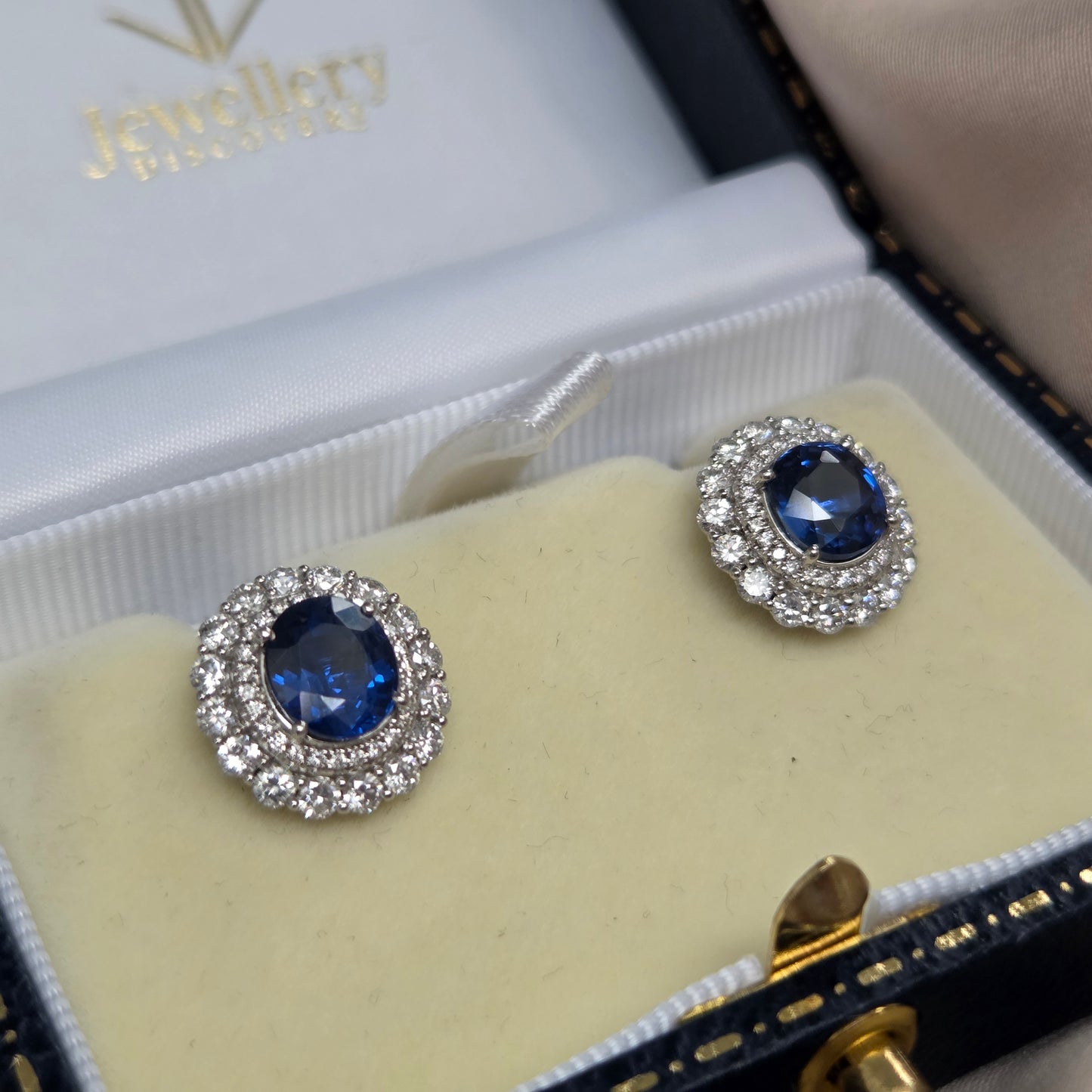 Vintage 3.78ct Sapphire and Diamond Double Cluster Stud Earrings