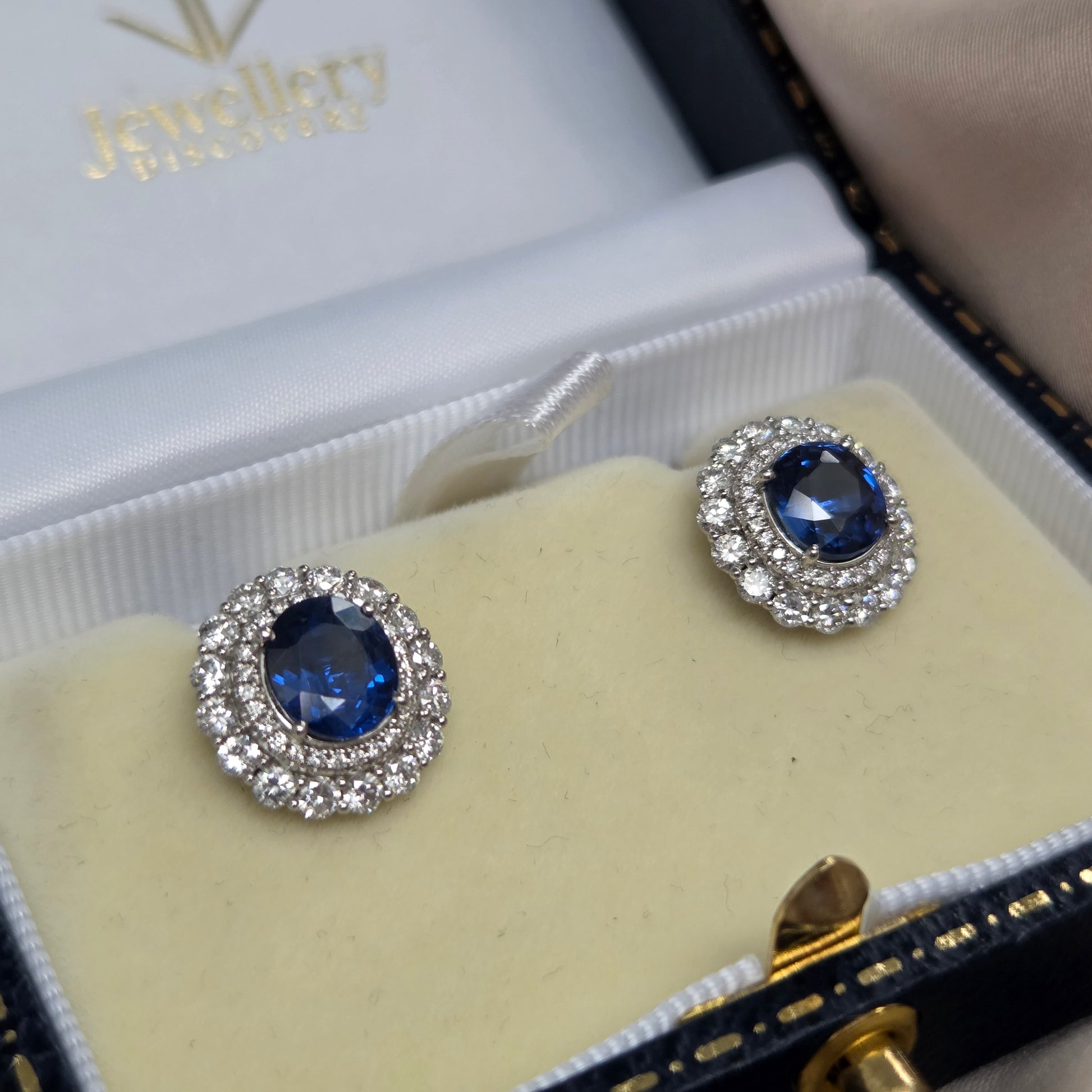 Vintage 3.78ct Sapphire and Diamond Double Cluster Stud Earrings