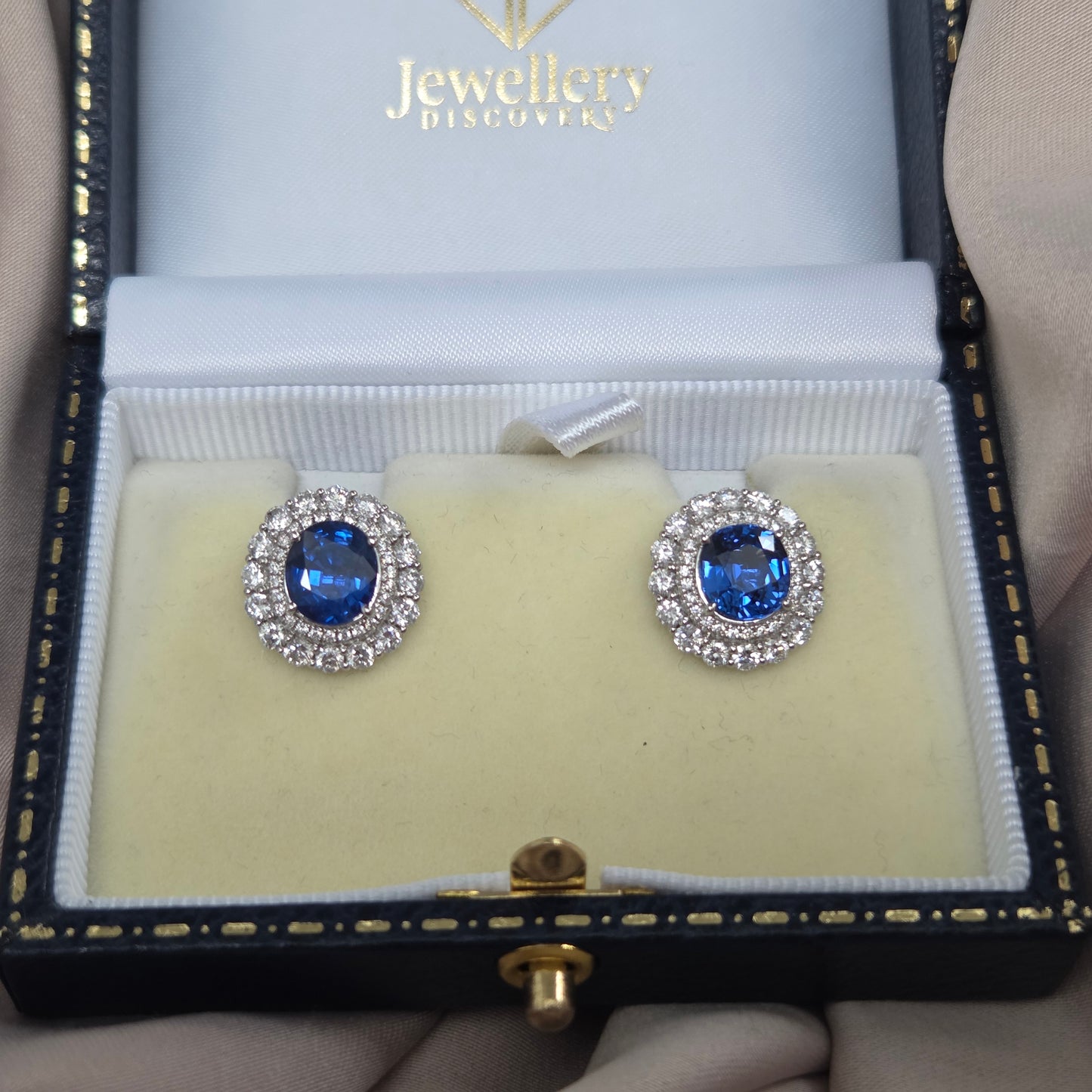 Vintage 3.78ct Sapphire and Diamond Double Cluster Stud Earrings