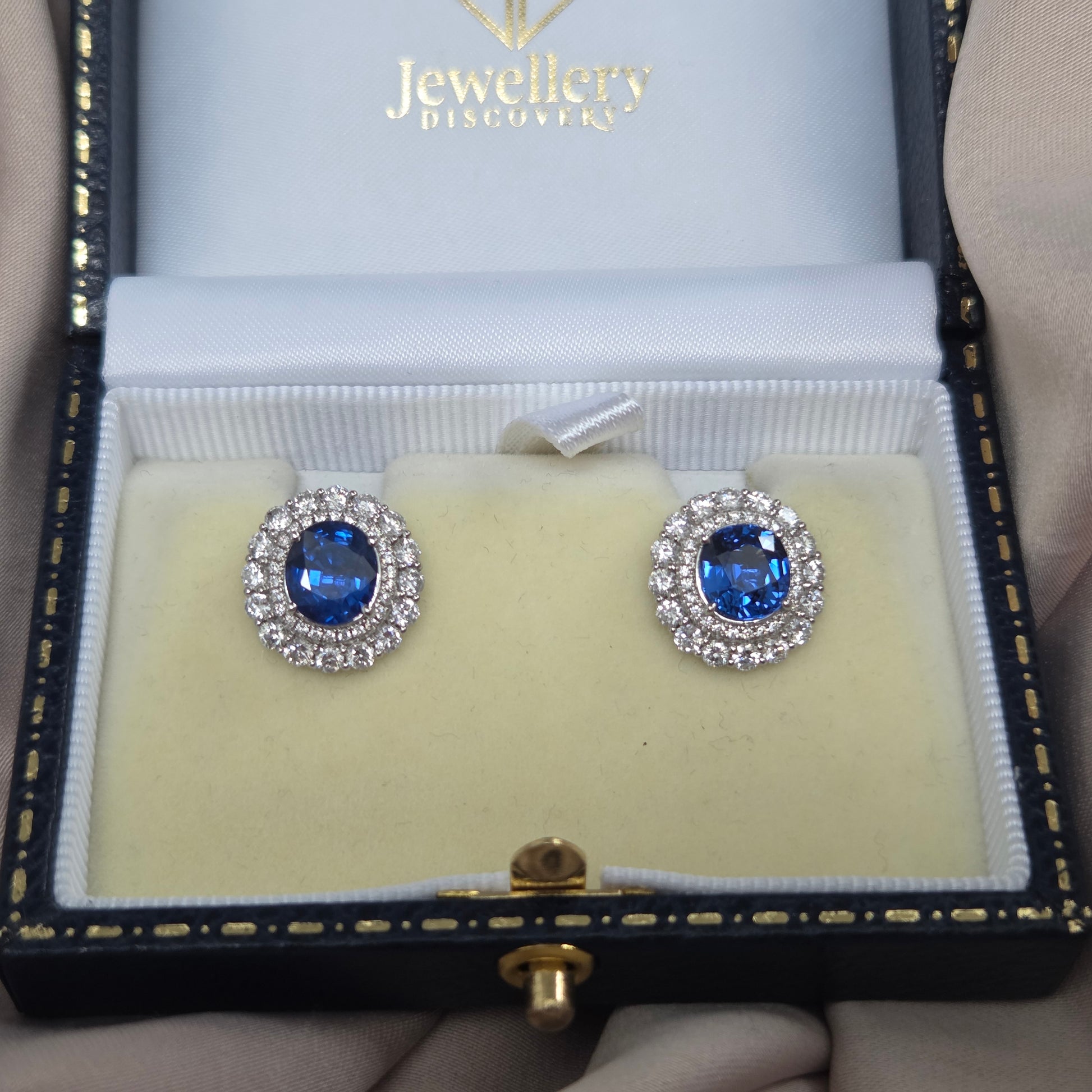 Vintage 3.78ct Sapphire and Diamond Double Cluster Stud Earrings