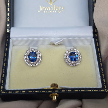 Vintage 3.78ct Sapphire and Diamond Double Cluster Stud Earrings