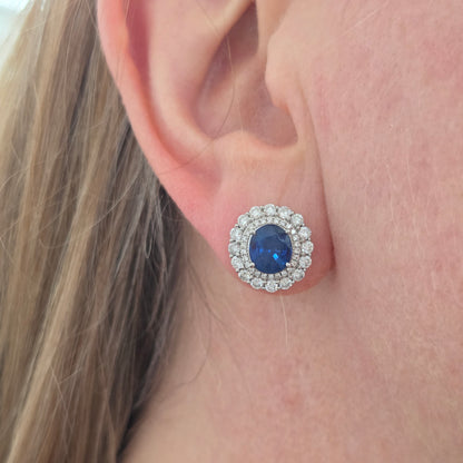 Vintage 3.78ct Sapphire and Diamond Double Cluster Stud Earrings