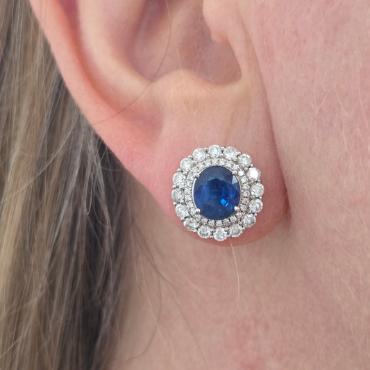 Vintage 3.78ct Sapphire and Diamond Double Cluster Stud Earrings