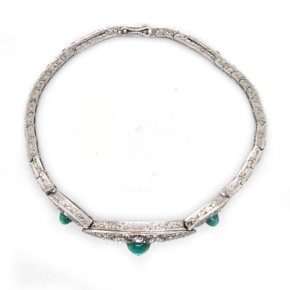 Fine Art Deco Cabochon Emerald and Diamond Bracelet