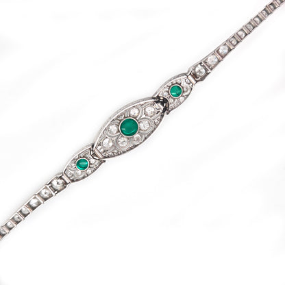Fine Art Deco Cabochon Emerald and Diamond Bracelet