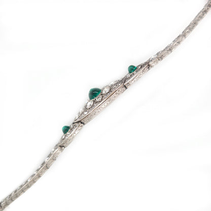 Fine Art Deco Cabochon Emerald and Diamond Bracelet