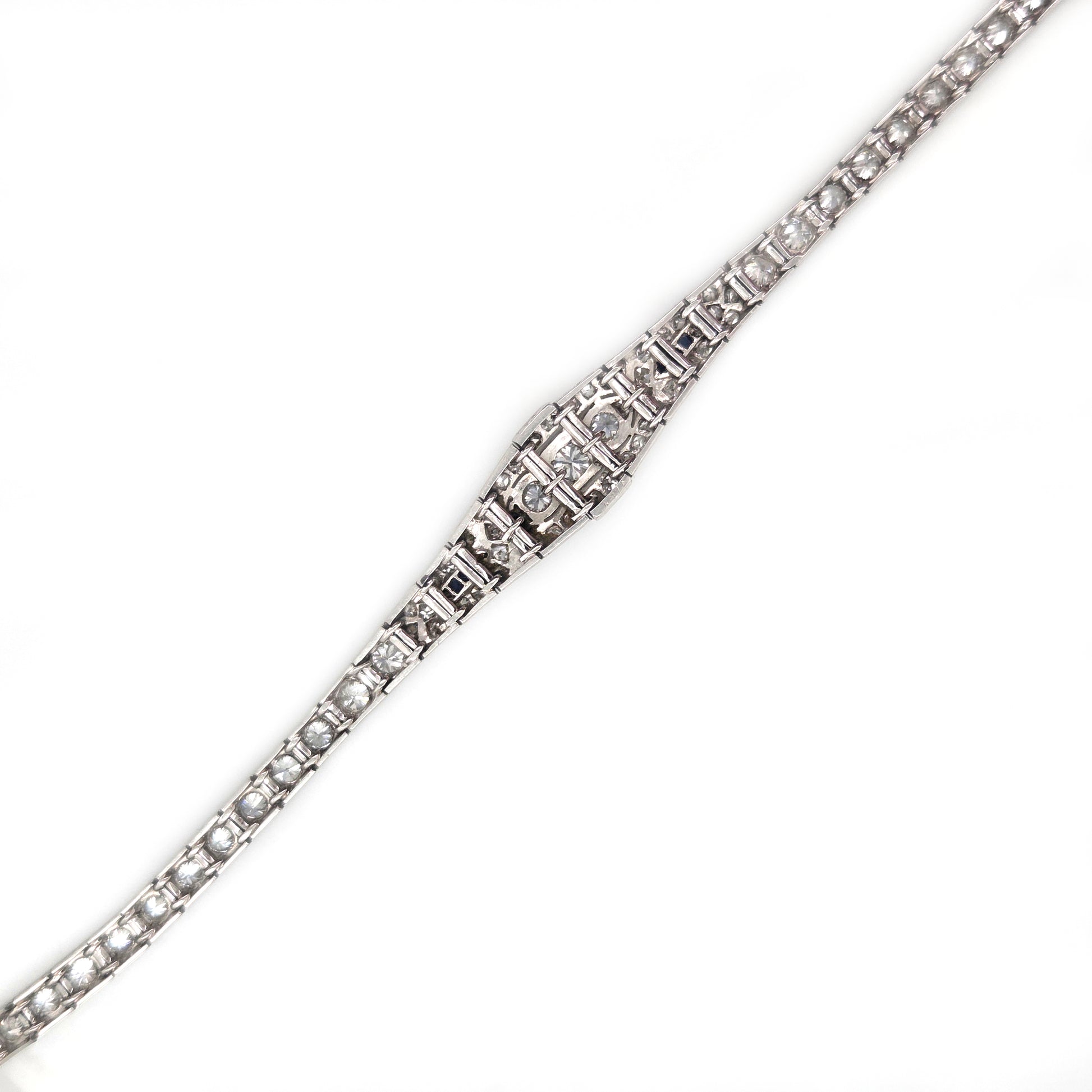 Antique Vintage Art Deco Diamond and Sapphire Line Bracelet Circa 1920s
