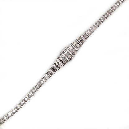 Antique Vintage Art Deco Diamond and Sapphire Line Bracelet Circa 1920s
