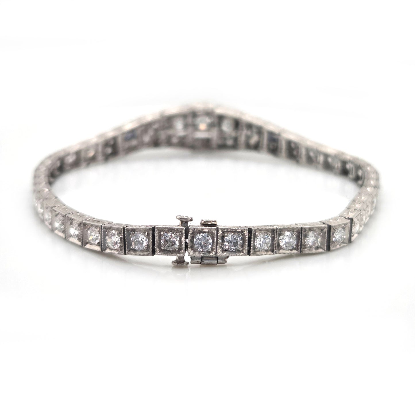 Antique Vintage Art Deco Diamond and Sapphire Line Bracelet Circa 1920s
