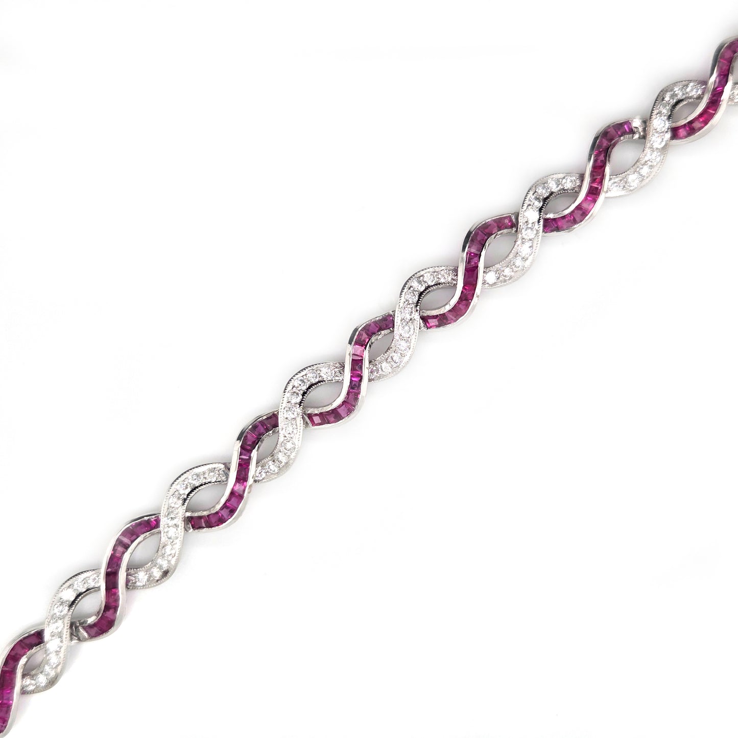 Vintage 3ct Ruby and 3ct Diamond Entwined Bracelet in Platinum
