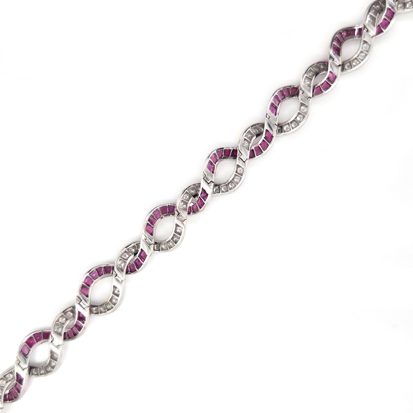 Vintage 3ct Ruby and 3ct Diamond Entwined Bracelet in Platinum