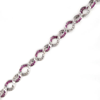 Vintage 3ct Ruby and 3ct Diamond Entwined Bracelet in Platinum