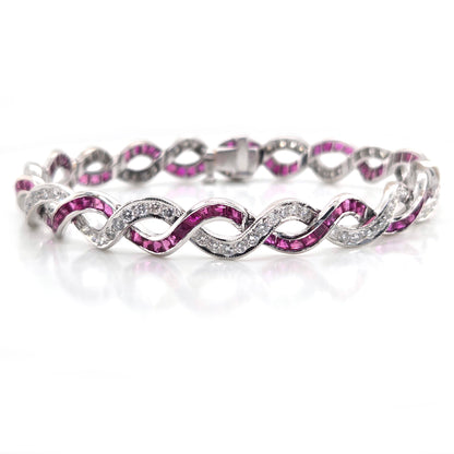 Vintage 3ct Ruby and 3ct Diamond Entwined Bracelet in Platinum