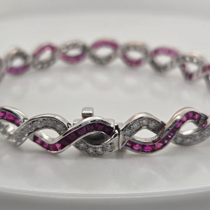 Vintage 3ct Ruby and 3ct Diamond Entwined Bracelet in Platinum