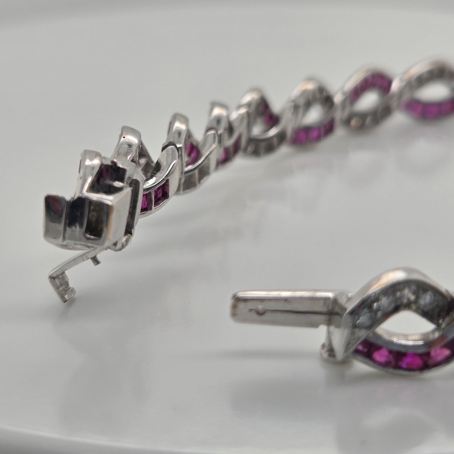 Vintage 3ct Ruby and 3ct Diamond Entwined Bracelet in Platinum