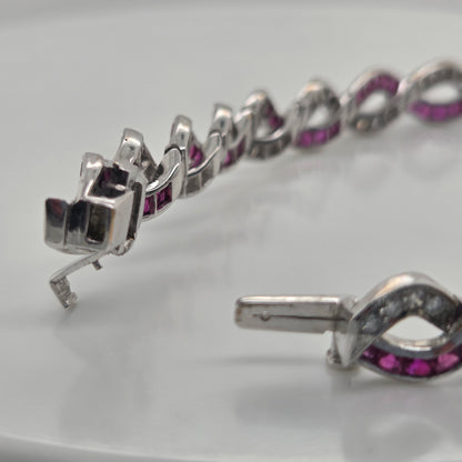 Vintage 3ct Ruby and 3ct Diamond Entwined Bracelet in Platinum