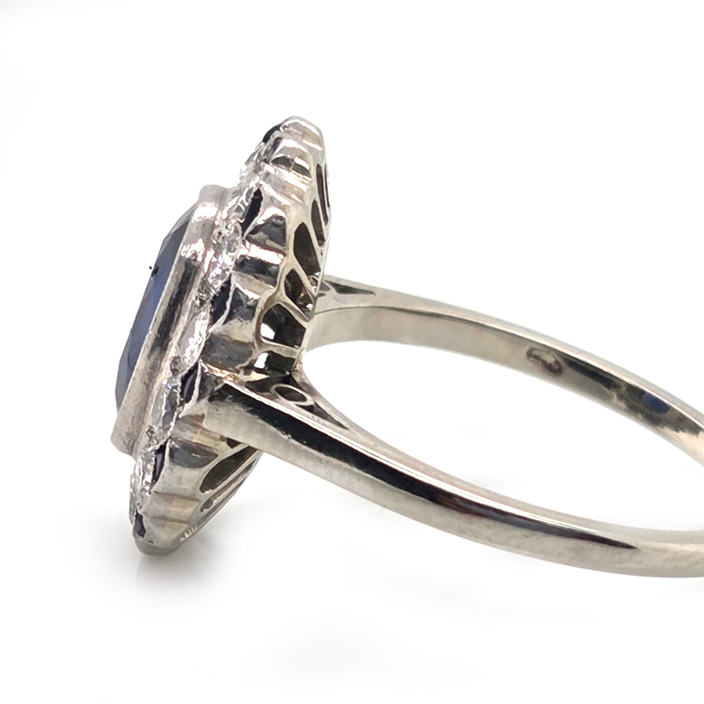 Vintage 2ct Sapphire and Diamond Cluster Ring, Circa 1940s