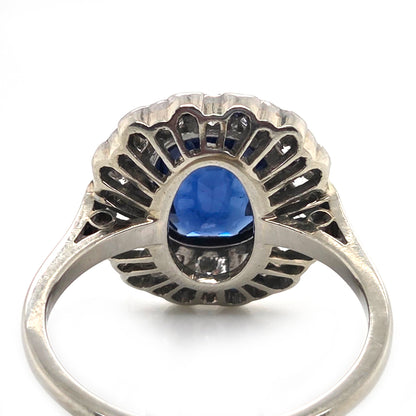 Vintage 2ct Sapphire and Diamond Cluster Ring, Circa 1940s