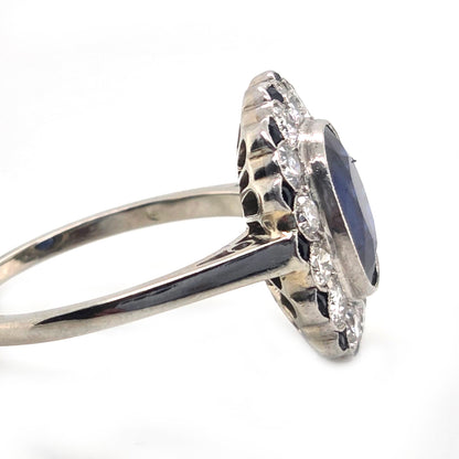Vintage 2ct Sapphire and Diamond Cluster Ring, Circa 1940s