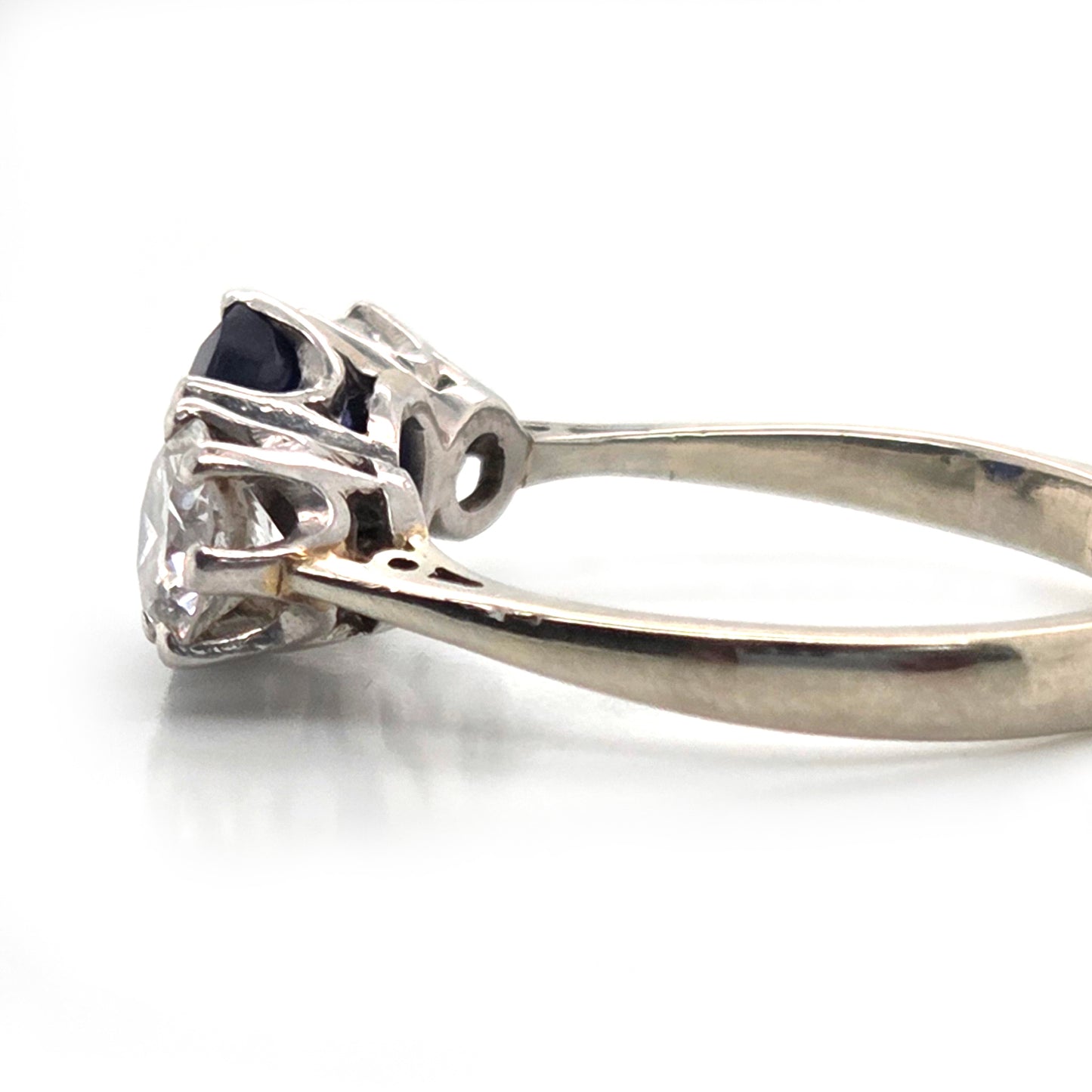 Vintage 1.72ct Oval Sapphire and Diamond Three Stone Engagement Ring