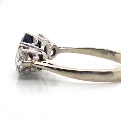 Vintage 1.72ct Oval Sapphire and Diamond Three Stone Engagement Ring