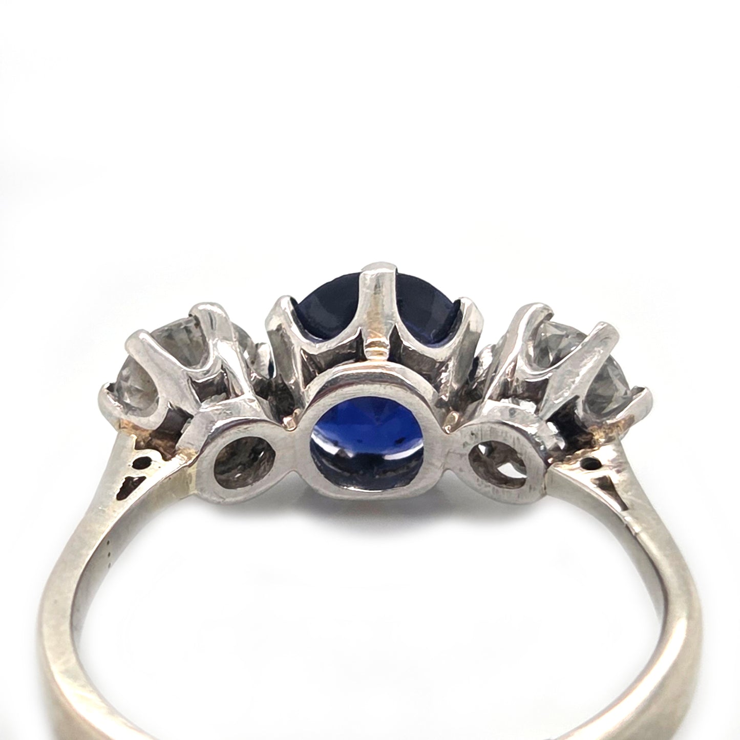 Vintage 1.72ct Oval Sapphire and Diamond Three Stone Engagement Ring
