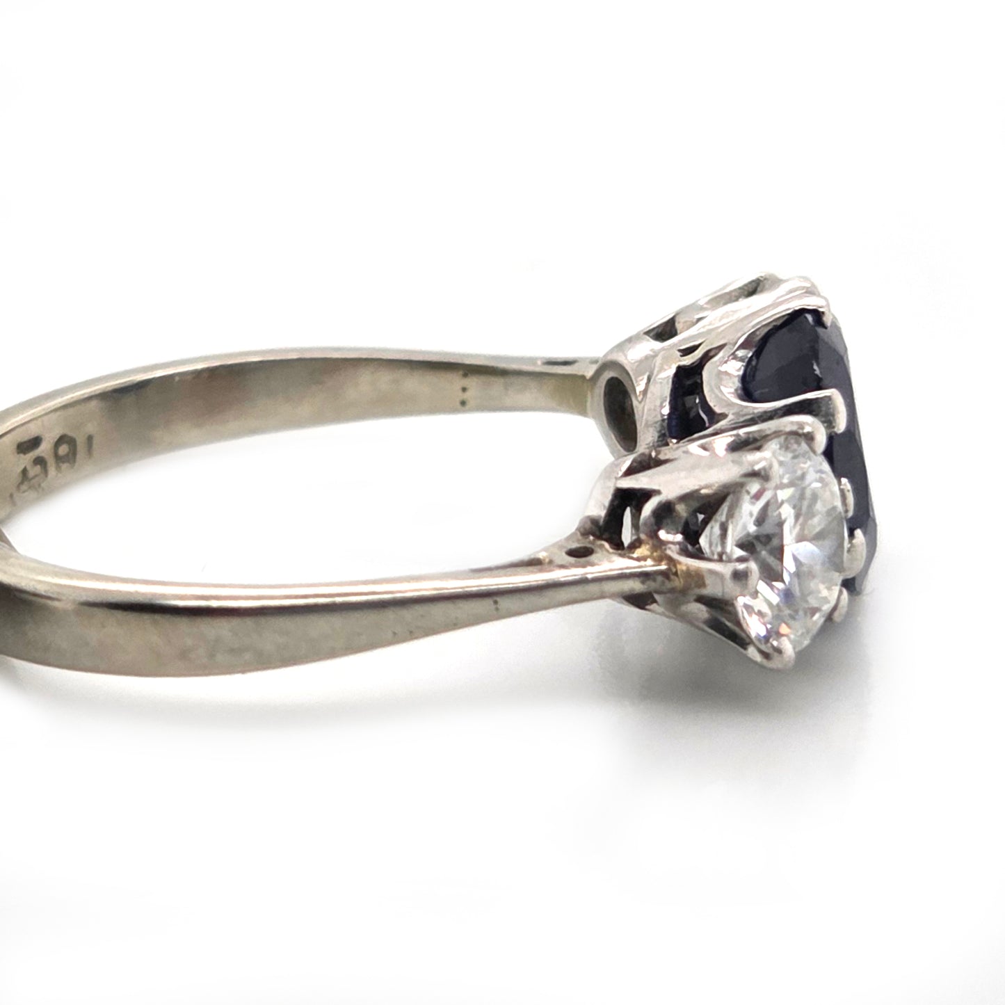 Vintage 1.72ct Oval Sapphire and Diamond Three Stone Engagement Ring