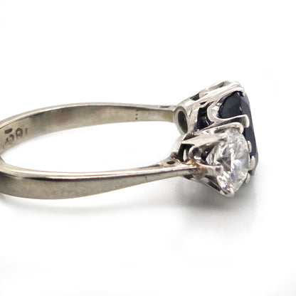 Vintage 1.72ct Oval Sapphire and Diamond Three Stone Engagement Ring