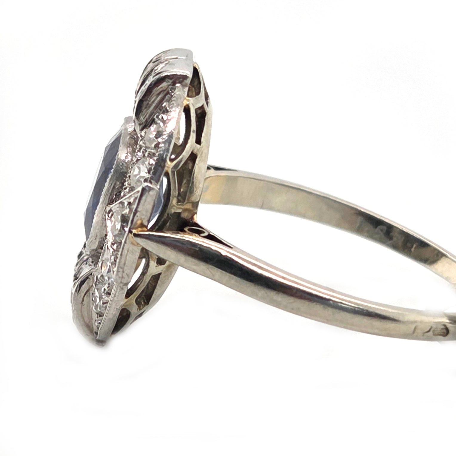 Art Deco French 1.87ct Sapphire and Diamond Cluster Plaque Ring in Platinum
