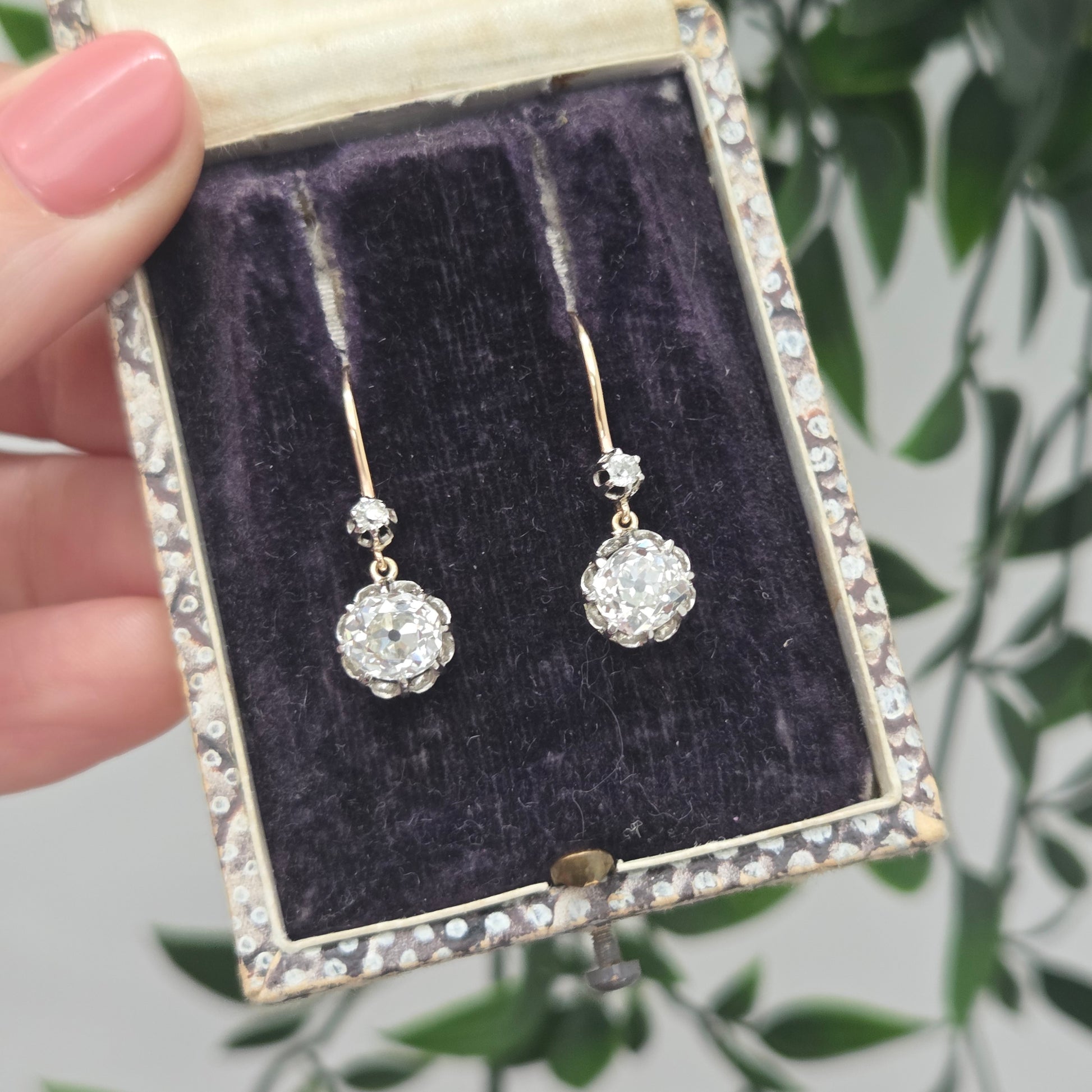 Edwardian Antique 2.60ct Old Cut Drop Diamond Earrings