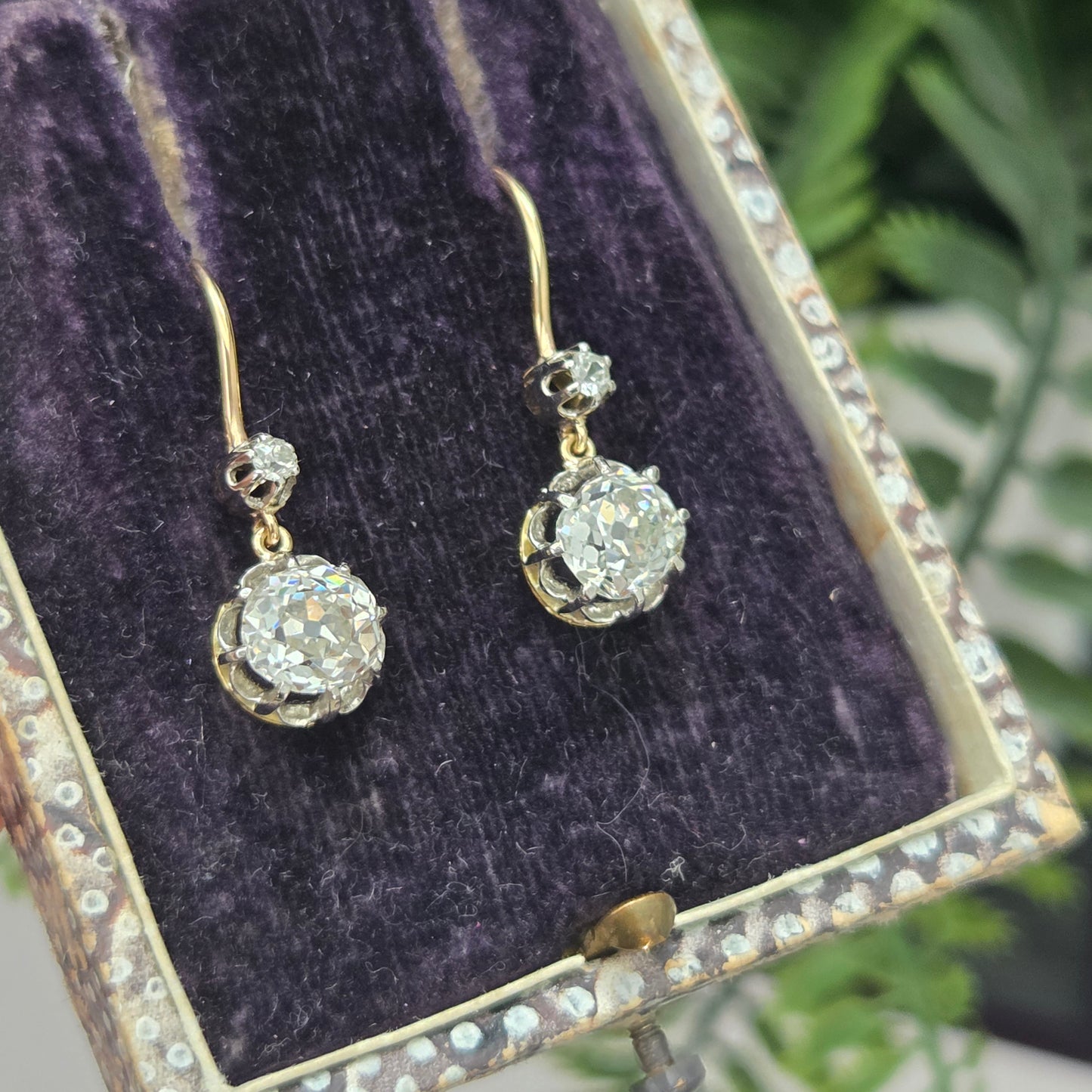 Edwardian Antique 2.60ct Old Cut Drop Diamond Earrings
