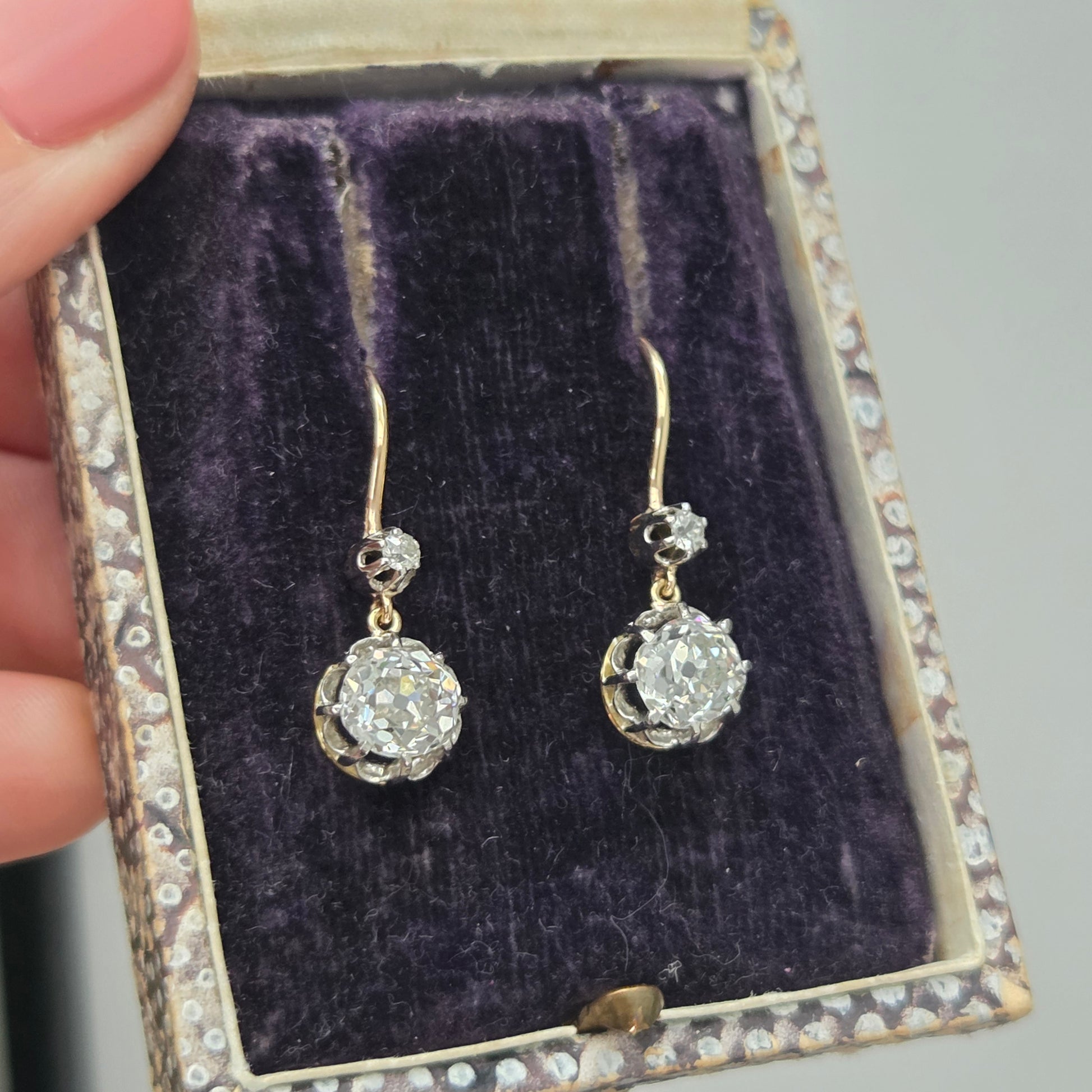 Edwardian Antique 2.60ct Old Cut Drop Diamond Earrings