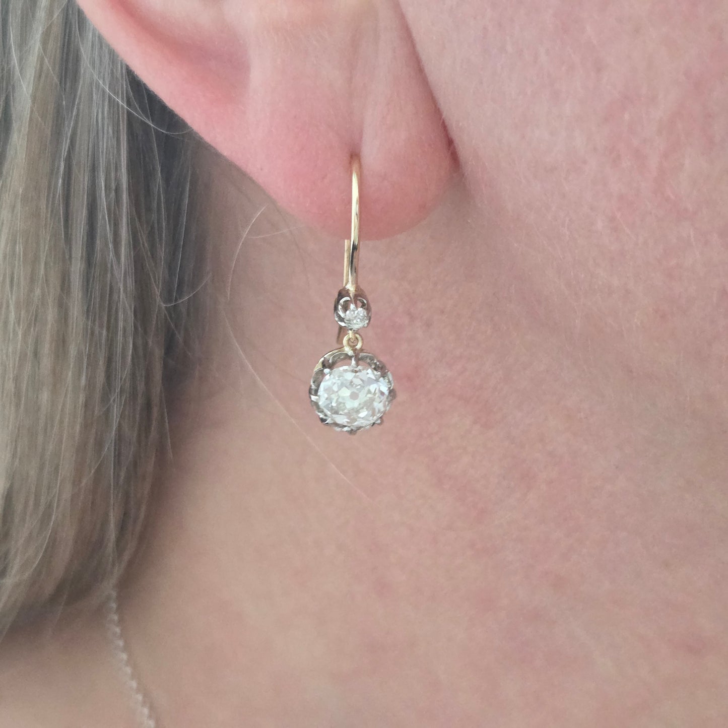 Edwardian Antique 2.60ct Old Cut Drop Diamond Earrings