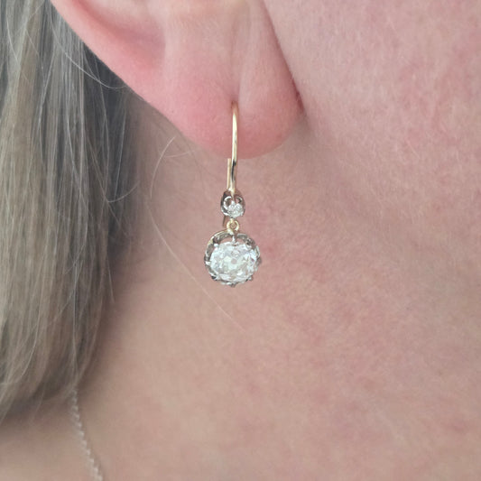 Edwardian Antique 2.60ct Old Cut Drop Diamond Earrings