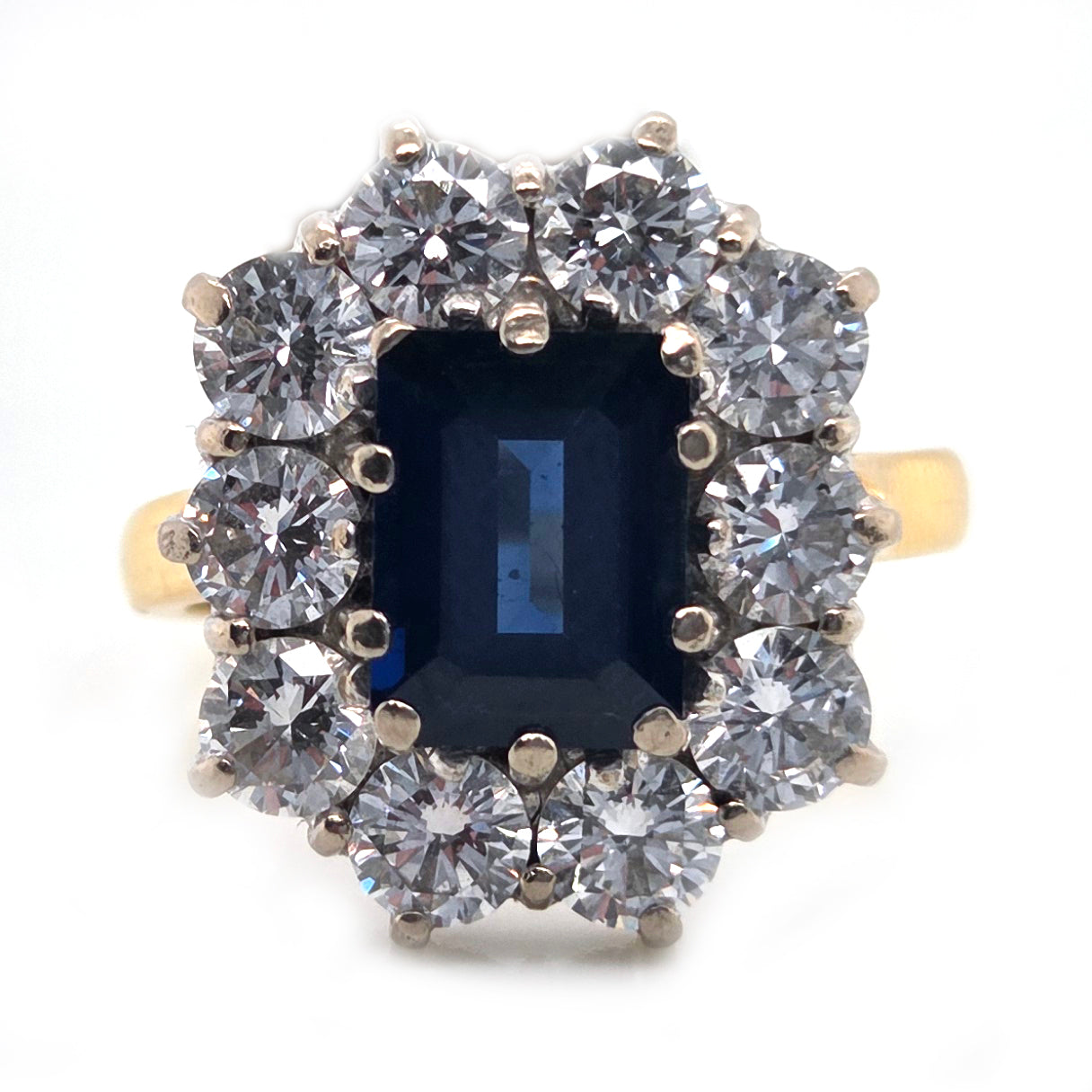 Vintage 2.11ct Natural No Heat Sapphire and 2ct Diamond Cluster Engagement Ring