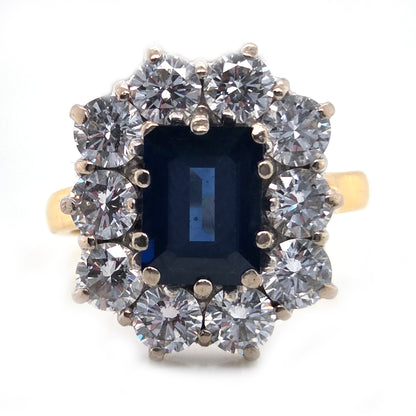 Vintage 2.11ct Natural No Heat Sapphire and 2ct Diamond Cluster Engagement Ring