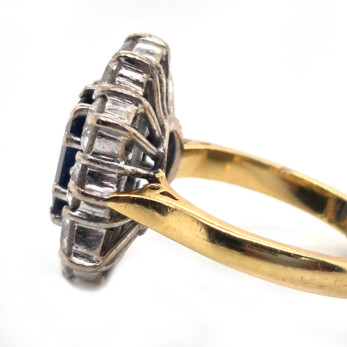 Vintage 2.11ct Natural No Heat Sapphire and 2ct Diamond Cluster Engagement Ring