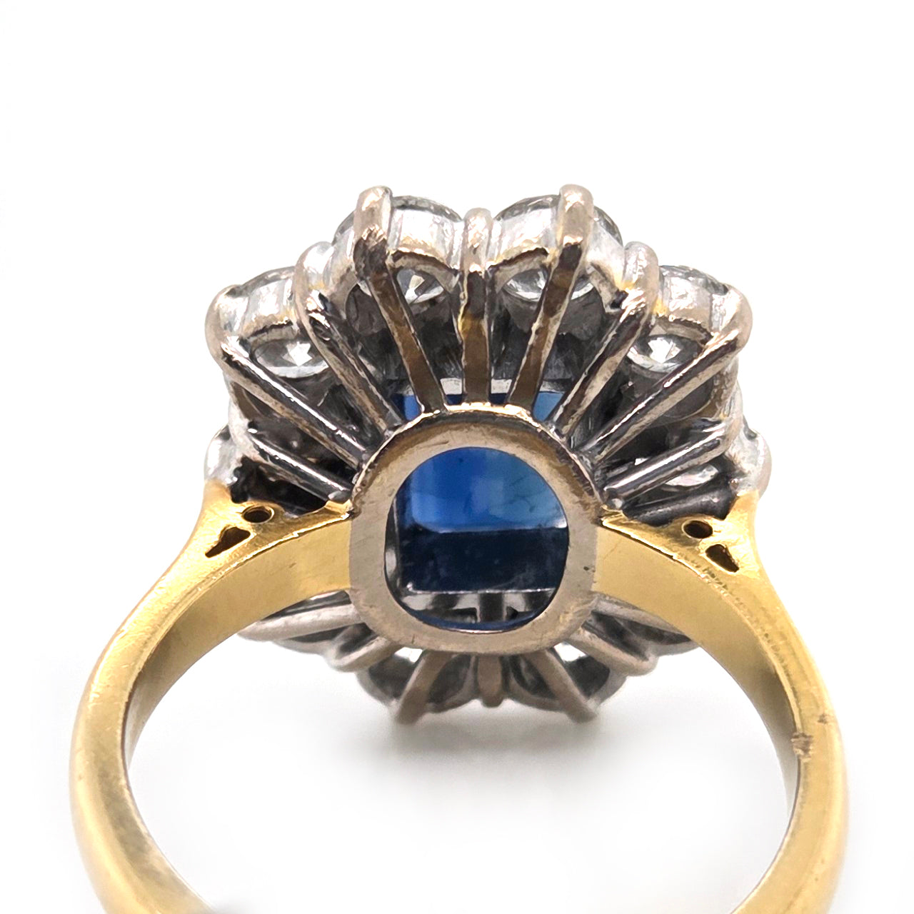 Vintage 2.11ct Natural No Heat Sapphire and 2ct Diamond Cluster Engagement Ring