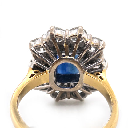 Vintage 2.11ct Natural No Heat Sapphire and 2ct Diamond Cluster Engagement Ring