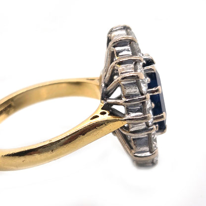 Vintage 2.11ct Natural No Heat Sapphire and 2ct Diamond Cluster Engagement Ring