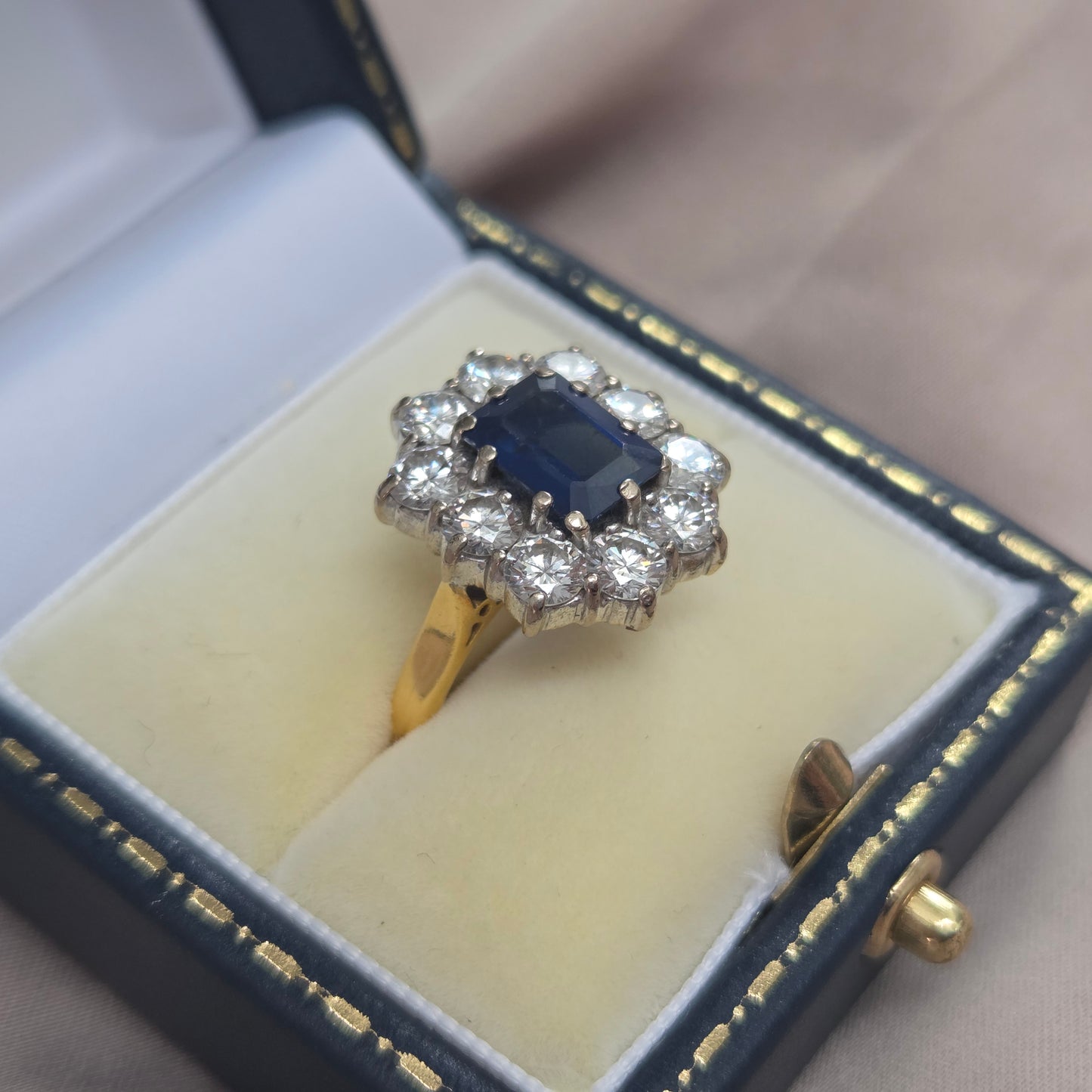 Vintage 2.11ct Natural No Heat Sapphire and 2ct Diamond Cluster Engagement Ring