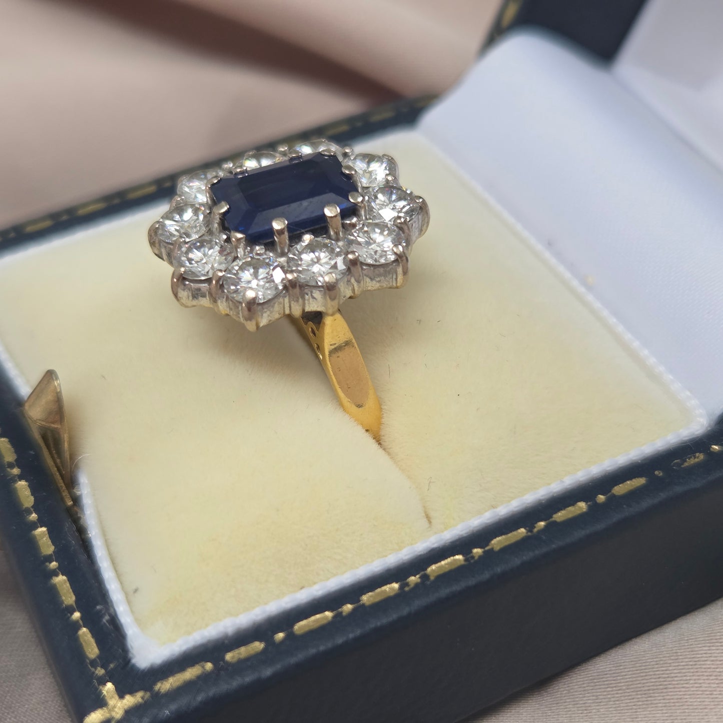 Vintage 2.11ct Natural No Heat Sapphire and 2ct Diamond Cluster Engagement Ring