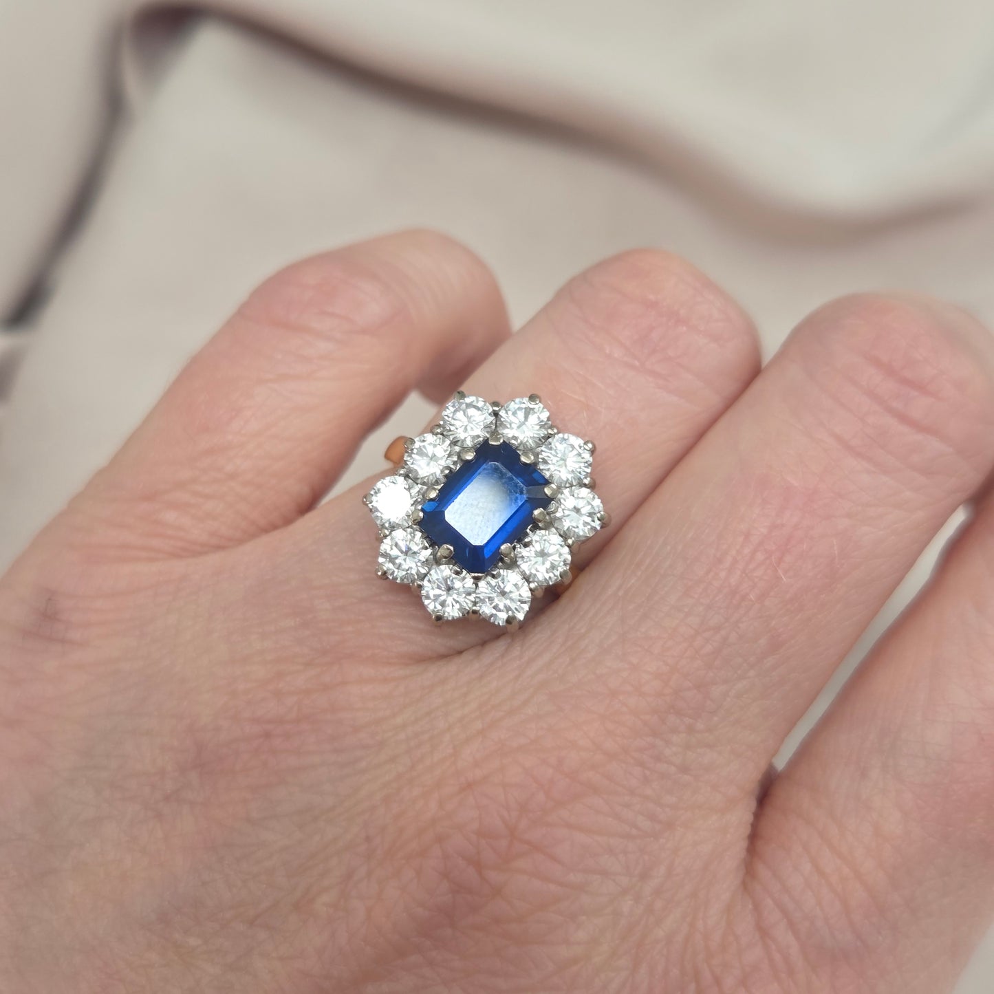Vintage 2.11ct Natural No Heat Sapphire and 2ct Diamond Cluster Engagement Ring