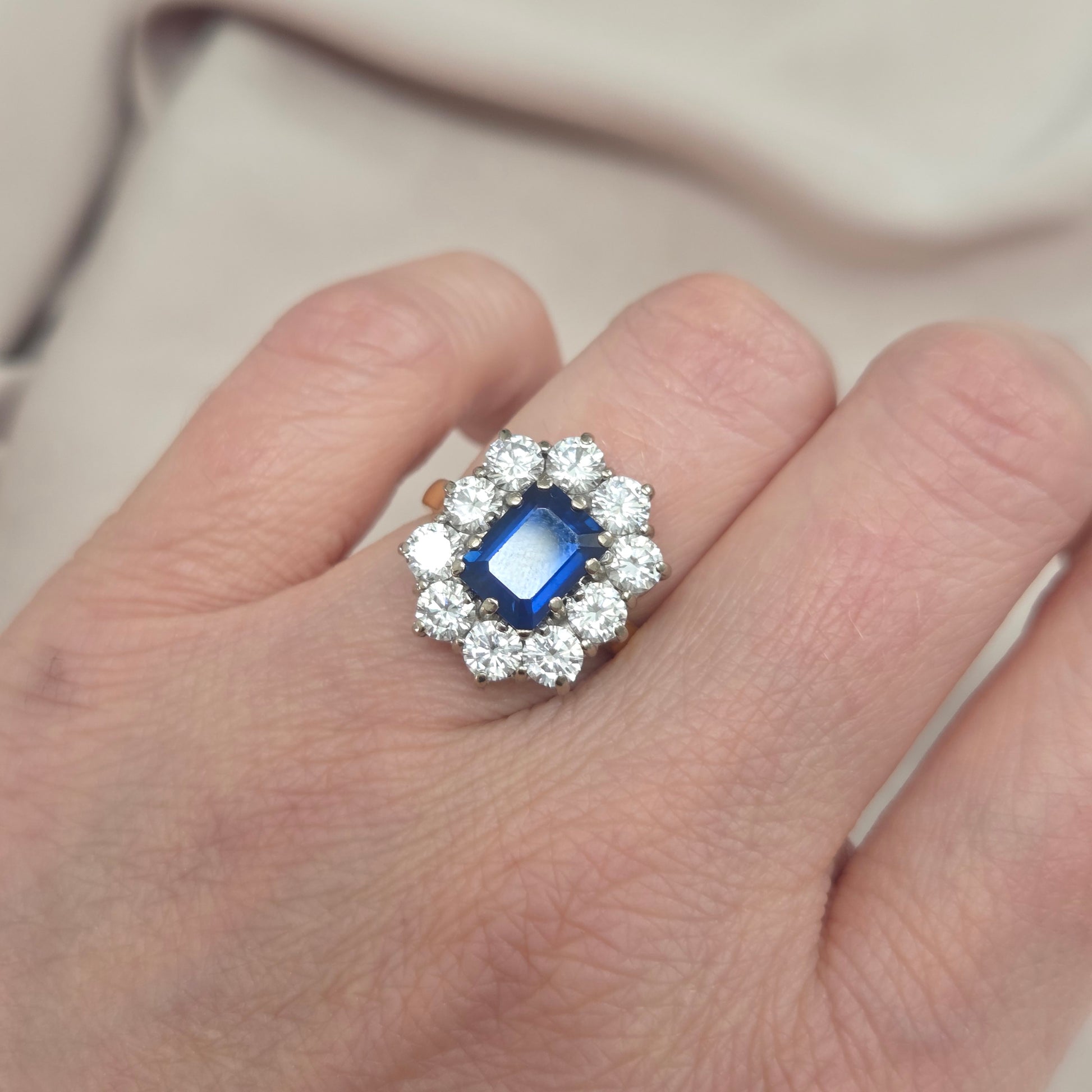 Vintage 2.11ct Natural No Heat Sapphire and 2ct Diamond Cluster Engagement Ring